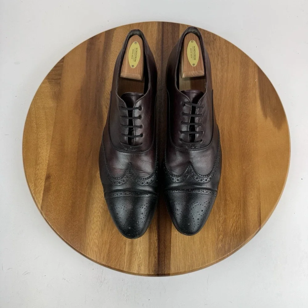 Mens Jil Sander Red Perforated Leather‎ Wingtip Cap Toe Dress Oxfords Size 8.5 D